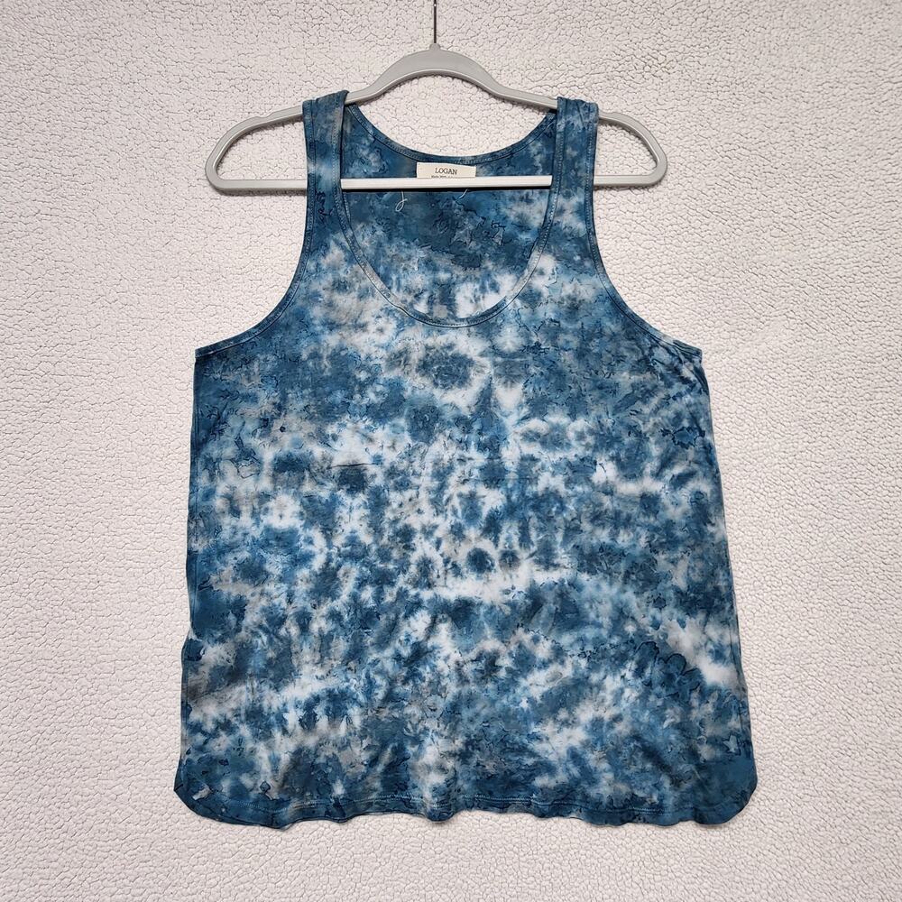 Logan Tank Top Womens L Blue Tie Dye 100% Organic Cotton Sleeveless Stretch Soft